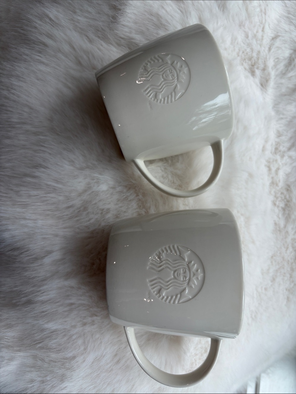 Starbucks Cream Ceramic Logo Mugs - Pair